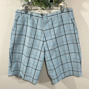 NWOT Burnside Flat Front Blue Plaid Shorts 36
